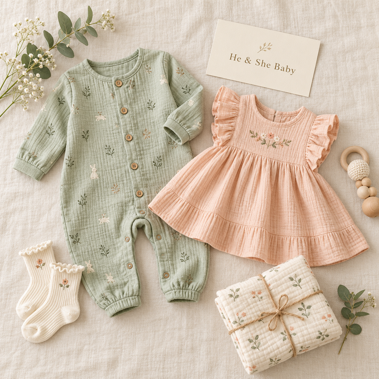 He and She Baby clothing concept illustration